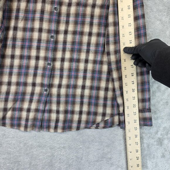 Uniqlo Shirt Womens Large Brown Beige Plaid Button Down Long Sleeve 100% Cotton - Picture 6 of 13